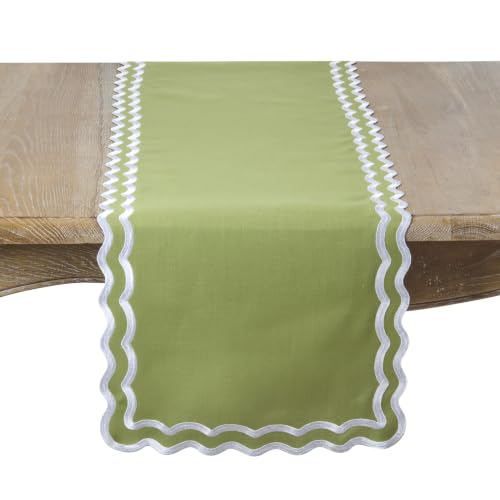 Chemin de table à bordure festonnée kiwi lin coton table manger - 2