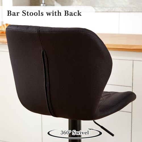 Image of Modern Bar Stools, Swivel Barstools Counter Height with High Backrest, Adjustable Fabric Bar Stools for Kitchen Island Chairs Black