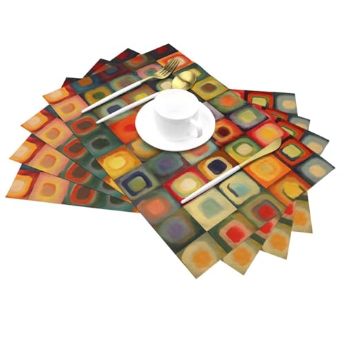 Set de table lavable en PVC tressé lot de 4 napperons rectangulaires art abstrait chic 45x30 cm