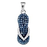 Aus 10-karätigem Weißgold Damen Flip Flop Sandalenanhänger 10 Karat Weißgold Blau Diamant Diamant Diamant Diamant Diamant Maritim Schuh Anhänger 1/3 Karat