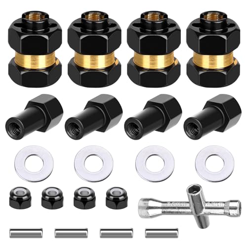 4 Pieces Brass 7mm Hex Extended Wheel Hubs Wheel Spacers Axle Extension Combiner w/Locknuts and...