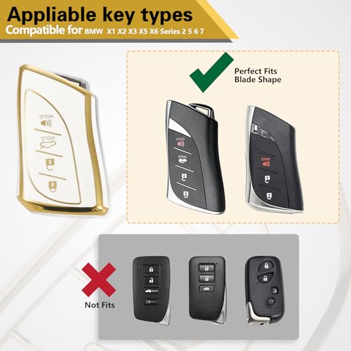 Image of Key Fob Cover for Lexus, White Braided Loop Keychain, Gold Edge | Wear-resistant TPU shell, white PU braided short loop, daily splash, scratch and drop protection, normal signal use