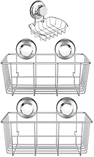 iPEGTOP 3in1 Strong Suction Cup Deep Shower Caddy Bath Organizer Wall Shelf + Soap Dish Soap Holder for Large Shampoo Shower Gel Bathroom Accessories Storage - Rustproof Stainless Steel