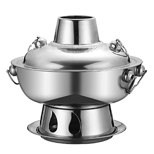 NHJSDLLMNZ Fondue Fondue, Olla Tradicional China, Olla shabu shabu de Cobre Vintage con carbón, Olla Tradicional China de Acero Inoxidable for shabu(Silver)