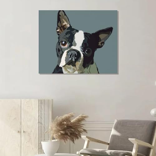 Lienzo enmarcado de Boston Terrier y oso, un cuadro colgante original para decorar tu salón 7
