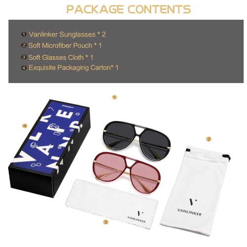 Image of VANLINKER Oversized Trendy Polarized Aviator Sunglasses for Women Men Retro Round Sunglasses Vintage Shield Shades VL9798