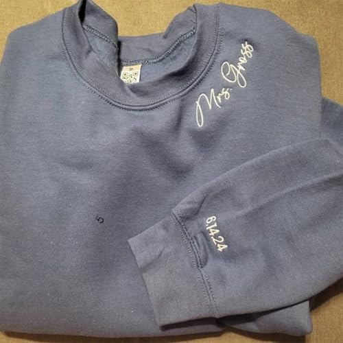 Custom Bridesmaid Embroidered Sweatshirt, Customized Date On Sleeve Sweater, Bride On Neckline, Personalized Bachelorette Party Hoodie, Bridesmaid Gift Multicolor2