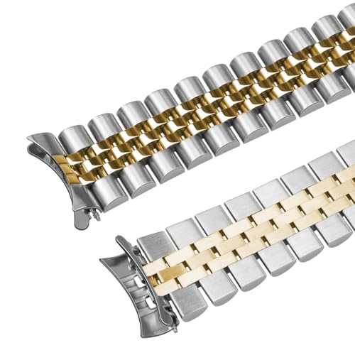 Image of Juntan Screw-in Stainless Steel Watch Band 20mm 21mm 22mm for Men Women, Curved End Straight End Metal Watch Strap with Oyster Buckle, Taperd Replacement Jubilee Bracelet Silver Gold
