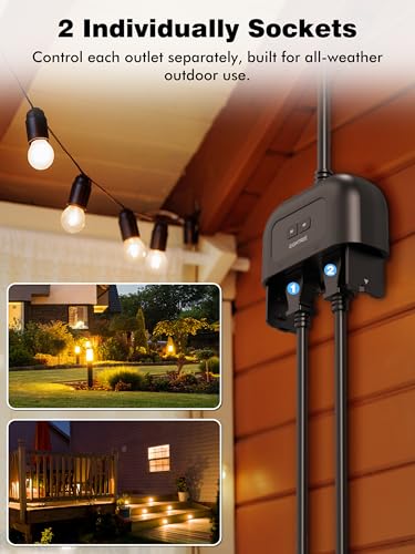 Image of EIGHTREE Outdoor Smart Plug Waterproof IP44, 2 Pack, Smart Outlet Plug with 2 Independently Controlled Outlets, Compatible with Alexa and Google Assistant, Voice& Remote Control, Timer, 2.4GHz