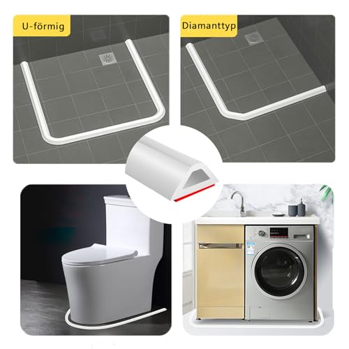 WQSIRYSTP Pack of 2X100cm Flexibler Silikon Schwallschutzleiste Dusche-Splash Guard Strip Selbstklebend-Rollstuhlgerecht Weich, Schneidbar FüR Nass-Trennwand Badezimmer & KüChe (Weiß)