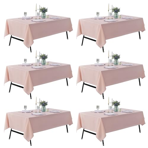 Image of 6-Pack 60x144 inch Dusty Pink Table Cloths, Solid Stain and Wrinkle Resistant Oblong Tablecloth, Premium Plain Weave Polyester Fabric Rectangle Table Linen Covers for Hotel, Banquet