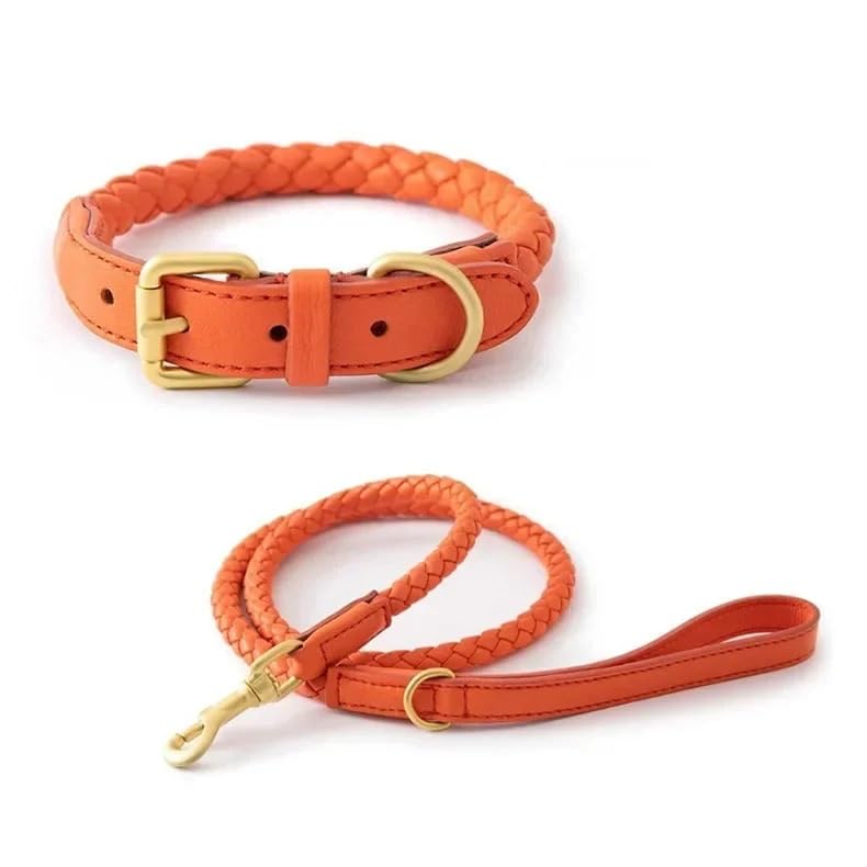 Collier pour chien cuir durable orange réglable S
