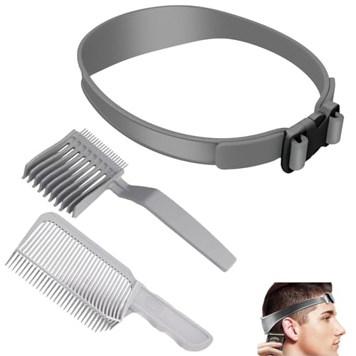 MEISO 3 Pezzi Capelli Uomo Set, Guida per Taglio Capelli in Silicone, Fascia Taglio Capelli Curva Regolabili, Pettine di Posizionamento Curvo, Pettine Da Parrucchiere (Grigio)