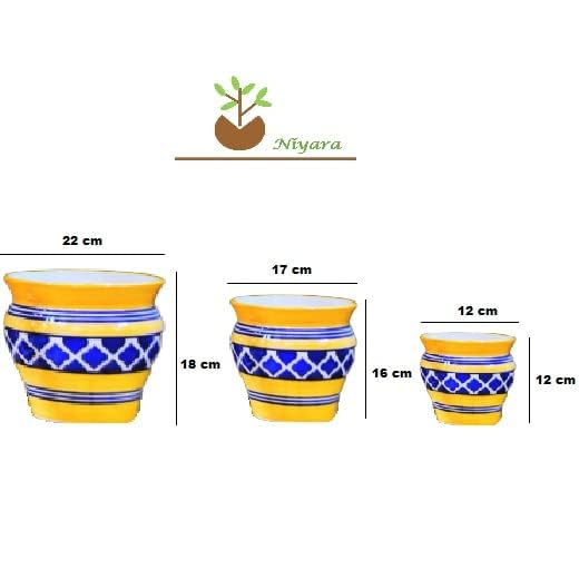Image of Niyara Stylish Ceramic Pots Planters for Indoor Plants,Succulent,Outdoor,Balcony,Home,Garden,Office (Set of 3) Size -Large 9 inches 7 inches & 5 inches (Moroccan Yellow & Blue Set 3)