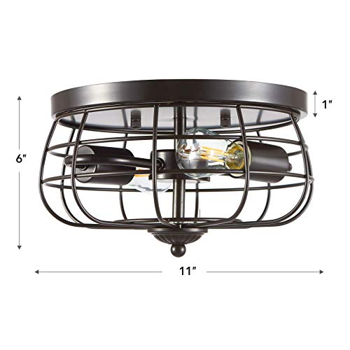 Vonluce 2-Light Industrial Flush Mount Ceiling Light Fixture In Dark Bronze Finish, Rustic Light Fixtures Metal Cage, Farmhouse Ceiling Lighting Fixture For Bedroom, Living Room, Kitchen Island #TOP5