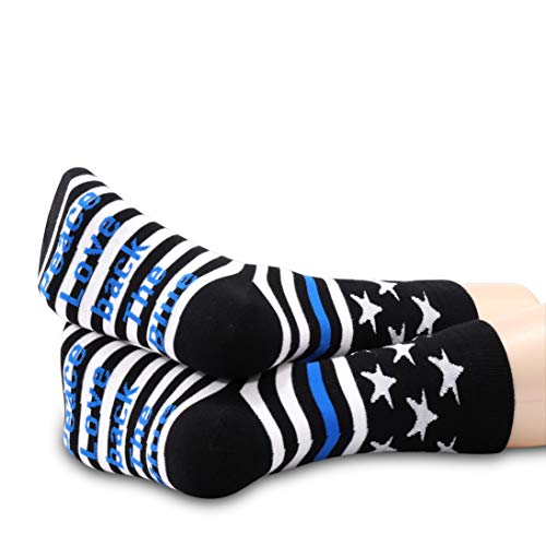 JXGZSO 2 Pairs Peace Love Back The Blue Socks Thin Blue Line Socks Gift for Men or Women4