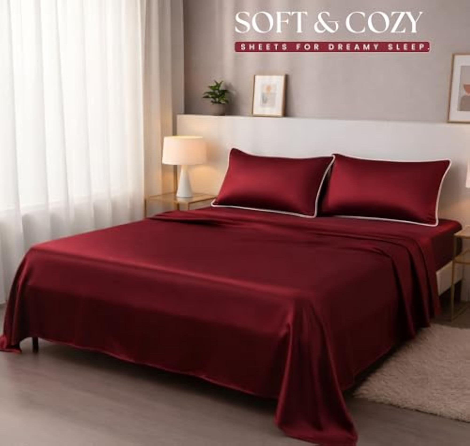 King Size Satin Bed Sheet with 2 Pillow Covers, 300 TC