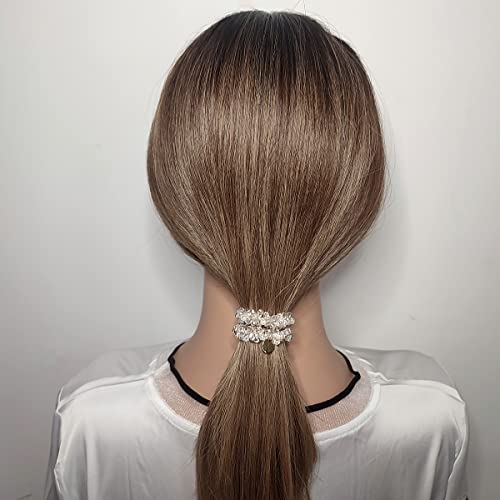 5 Pcs Hair Ties Hair Ring Rhinestone Hair Bands Hair Ropes Crystal Hair Elastic Bracelet Ponytail Holders Hair Accessories For Women And Girls (2.2 Inch, Metallic Color) #TOP1