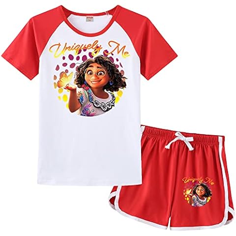 AXhyjin Mirabel Costume Girls Pyjamas Fashion Sleepwear Pjs for Kids Short Sleeve T-Shirt & Shorts 2Pcs Outfits (Red,9-10 Years) Cover