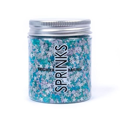 Sprinks Milky Way Glitz Sprinkles - Edible Cake Sprinkles | Holiday Sprinkles | Candy Sprinkles | Cupcake Decorating Sprinkles | Snow Sprinkles | Blue & Silver Sugar Crystals | White Stars | 80g