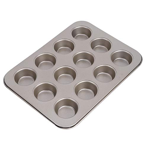 Bandeja antiadherente para 12 magdalenas, para el hogar, cocina, herramientas de cocina de acero al carbono, horno, microondas, lavavajillas, alta durabilidad, amplio calor, flexible, fácil de limpiar