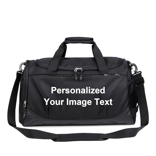 Personalized Duffle Bag with Photo Text Custom Sports Bag for Women Men (black)