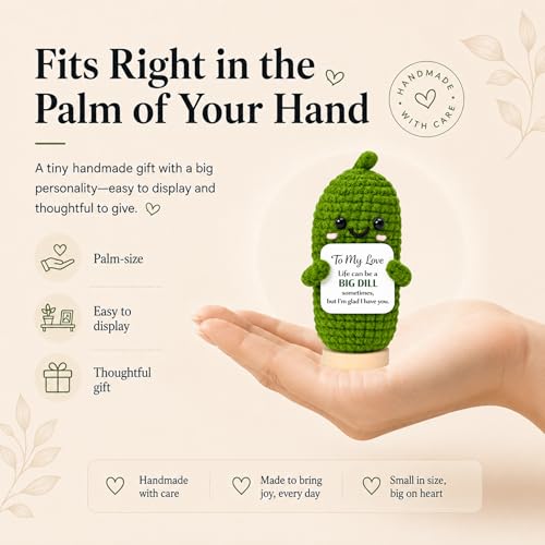 Image of Gifts for Boyfriend Girlfriend, To My Love Pickle Gift for Him Her, Funny Crochet Emotional Support Pickle with Wooden Stand, Romantic Anniversary Birthday Gifts for Husband Wife Partner