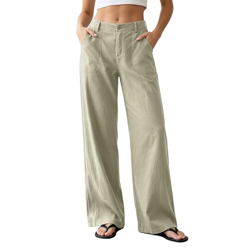 Pantalon en coton et lin fluide taille haute pour silhouette élancée