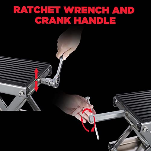 CXRCY 1200 LBS Motorcycle Lift Scissor Jack Stainless Steel Finish Upgraded Dirt Bike ATV Steel Motorcycle Hoist Stand with Ratchet Wrench,Crank Handle,Thickened Rubber Pad,Wide Deck - Image 4