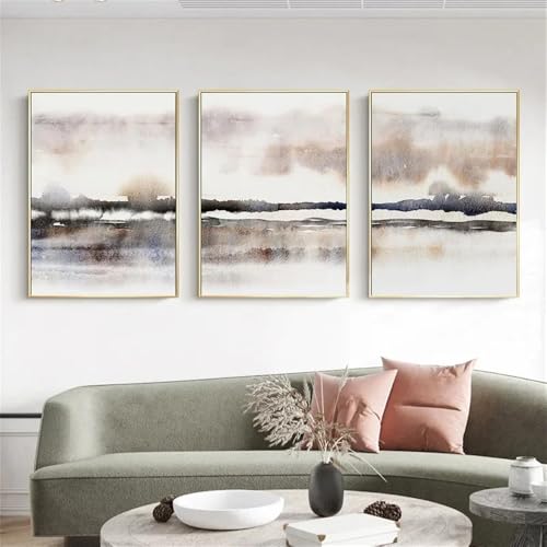 Toiles Abstraites Coucher de Soleil pour Habiller un Mur Vide, Set de 3 Tableaux Modernes