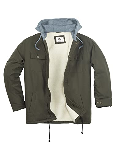 Image of COEVALS CLUB Men's Flannel Shacket Casual Button Snap Sherpa Quilted Lined Premium Jacket Shirts