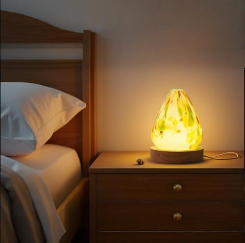 Wisifayardin Glass Night Light with Wood Base - Aromatherapy Fragrance Diffuser Bottle for Bedroom,Bookshelf,Bedside Table,Living Room