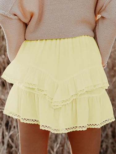 Image of Aoudery Flowy Shorts for Women Casual Boho Ruffle Tiered Skorts High Waist Mini Skirts Golf Tennis Crochet Shorts