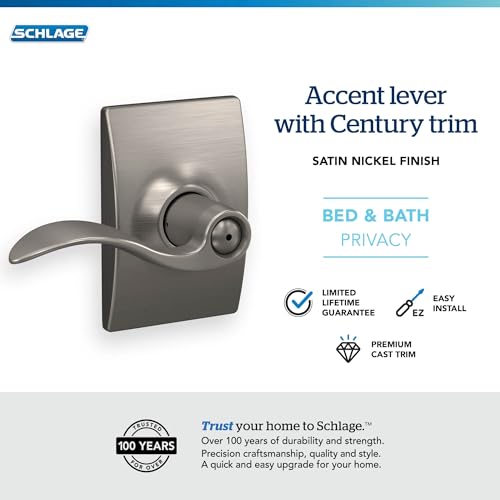 Image of SCHLAGE F40 Acc 619 CEN Century Collection with Accent Privacy Lever, Satin Nickel