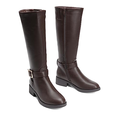 Image of DREAM PAIRS Women's Knee High Riding Boots Comfortable Low Chunky Heel Side Zipper Round Toe Casual Classic Ranching