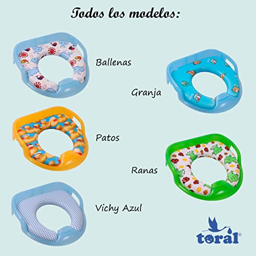 Miniatura 5 de Asiento Reductor Acolchado Con Asas Para Wc. Ayuda Al Aprendizaje De Bebés Y Niños. Adaptador Infantil Portátil Para Váter Mundibebé 18 Meses. Modelo Ballenas