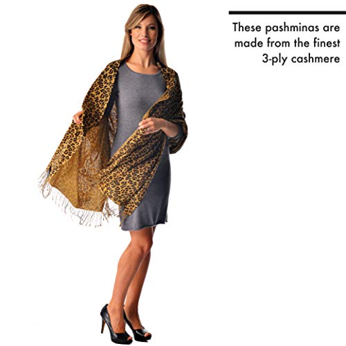 Cashmere Boutique: Leopard Print Cashmere Wrap Stole Hand Printed (Color: Leopard Print, Size: 28" x 80")4