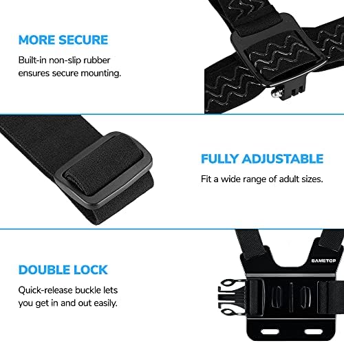 Sametop Chest Mount Head Strap Harness Chesty Kit Compatible with GoPro Hero 11, 10, 9, 8, 7, 6, 5, 4, Session, 3+, 3, 2, 1, Hero (2018), Fusion, Max, DJI Osmo Action Cameras
