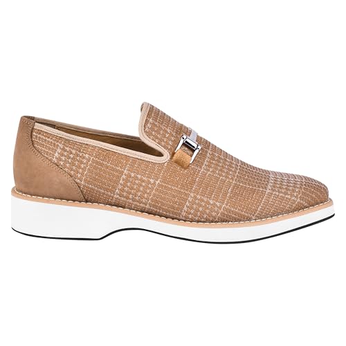 Image of LIBERTYZENO Mens Tuxedo Canvas Textile and Suede Leather Noble Loafers and Slip On Wedding Party Shoes for Easter Gift