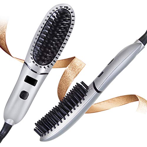 DORISILK Negative Ionic Hair Straightening Brush for Men&Women, Professional Ceramic Heating Beard Straightener Comb for Thick Hair, Anti-Scald Straightening Comb with Dual Voltage