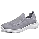 Zuwoigo Men's Slip On Walking Shoes Comfortable Sneakers Casual Mesh Loafers Workout Tennis Running Athletic Gym Shoes 7 D(M) US Light Gray