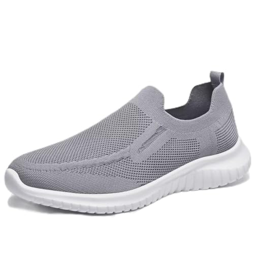 Zuwoigo Men's Slip On Walking Shoes Comfortable Sneakers Casual Mesh Loafers Workout Tennis Running Athletic Gym Shoes 7 D(M) US Light Gray