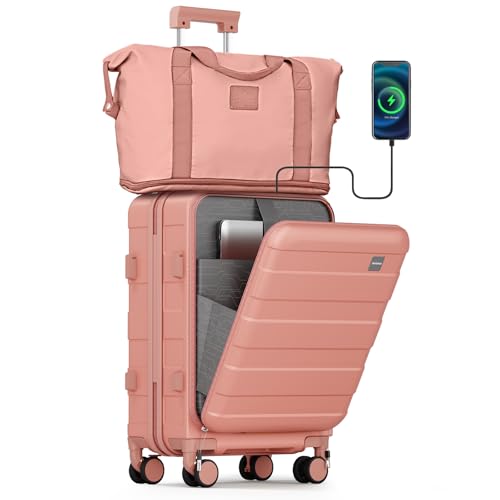 imiomo Carry on Luggage Airline Approved with TSA Lock, Hard Shell 20 Inch Travel Carry-on Suitcase with Spinner Wheels and Charging Port, Pink