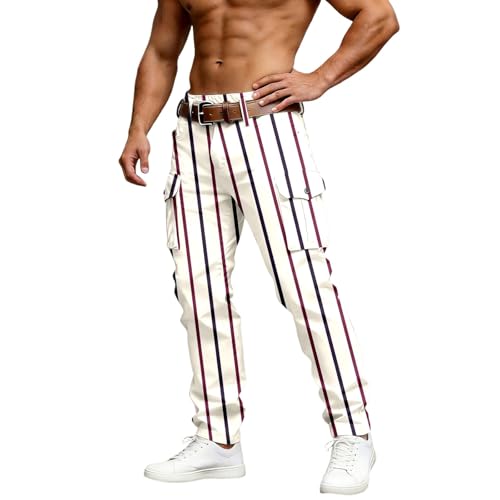 ZDSUHYIW Pantalones a cuadros para hombre vintage medieval vikingo, gótico, steampunk, pantalones chinos, multibolsillos, pantalones cargo a rayas, pantalones cargo tácticos, pantalones de pesca