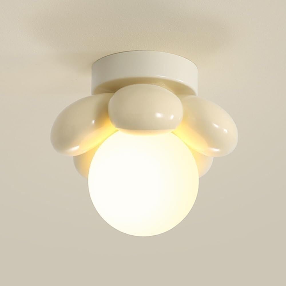 ITOSUI Flower Resin Ceiling Light, Flush Mount Ceiling Lamp, French Style LED Fixture, G9 Tri-Color Light, Cream Yellow Petal Shade for Hallway, Entryway, Bedroom, Vanity, Aisle, Closet