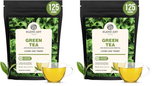 Image of Blend Art Teas Green Tea Loose Leaf - 125g | Premium Loose Green Tea Leaves | Antioxidant Rich | Refreshing Taste | Contains Natural Caffeine | Pure & Natural | Curated in India (Pack of 2)