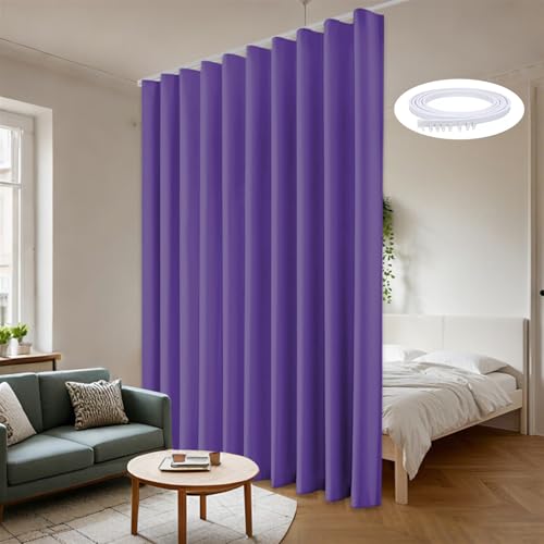 Heavyoff Cortinas Opacas Termicas Aislantes Frio y Calor, Cortina Separador de Ambientes con Riel Cortina Techo para Dormitorio, Salón y Cocina, Morado Oscuro, 254x213cm