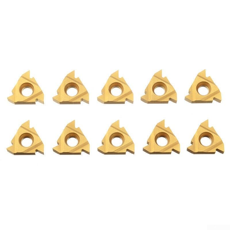 10 Pieces Carbide Inserts 16ER AG60 External Thread Turning Tools for Lathe,Golden Blades,Metric 60 Degrees