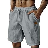 Gray Man Shorts for Man Faux Linen Beach Hawaiian Pleated Paperbag Tropical Straight Leg Elastic Waist Basic Fall Summer Shorts 2026 Clothes Fashion Regular Fit S