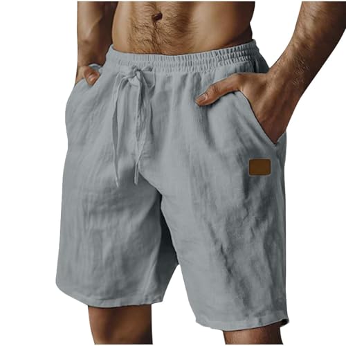 Gray Man Shorts for Man Faux Linen Beach Hawaiian Pleated Paperbag Tropical Straight Leg Elastic Waist Basic Fall Summer Shorts 2026 Clothes Fashion Regular Fit S